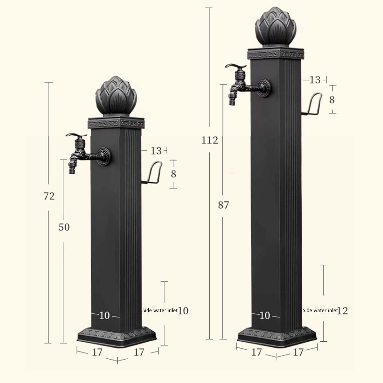 Columna de agua de jardín, soporte de manguera de aleación de aluminio con grifo de cobre completo, función decorativa de agua para hidrante de patio