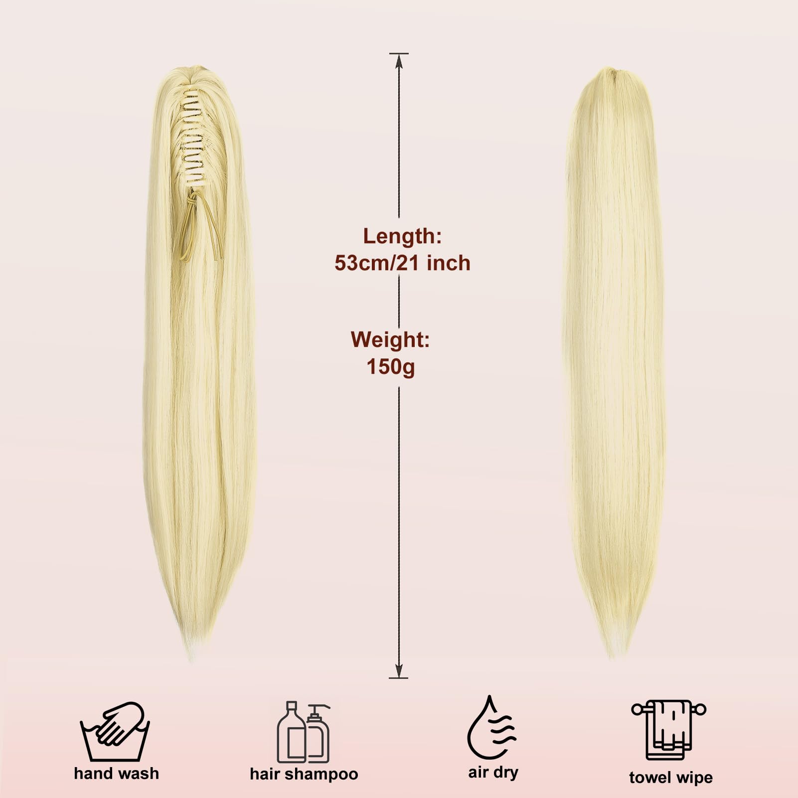 Dcbaboo Ponytail Extension Long Straight 20inch Claw Clip in Ponytail Hair Extensions Synthetic Pony tails Natural Wave One Piece Hairpiece Fake Ponytail for Women Bleach Blonde - Image 3