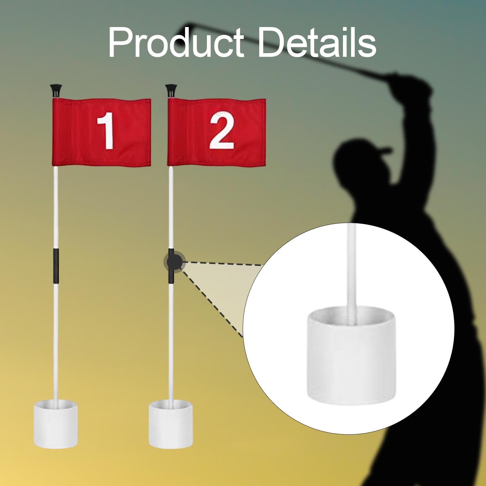 Juego de Banderas de Golf con Hoyos, Taza, Bandera Y Mástil para Putting Green, Regalos, Equipo para Asta de Bandera de Golf para Oficina, Jardín, CAM, 2 Juegos
