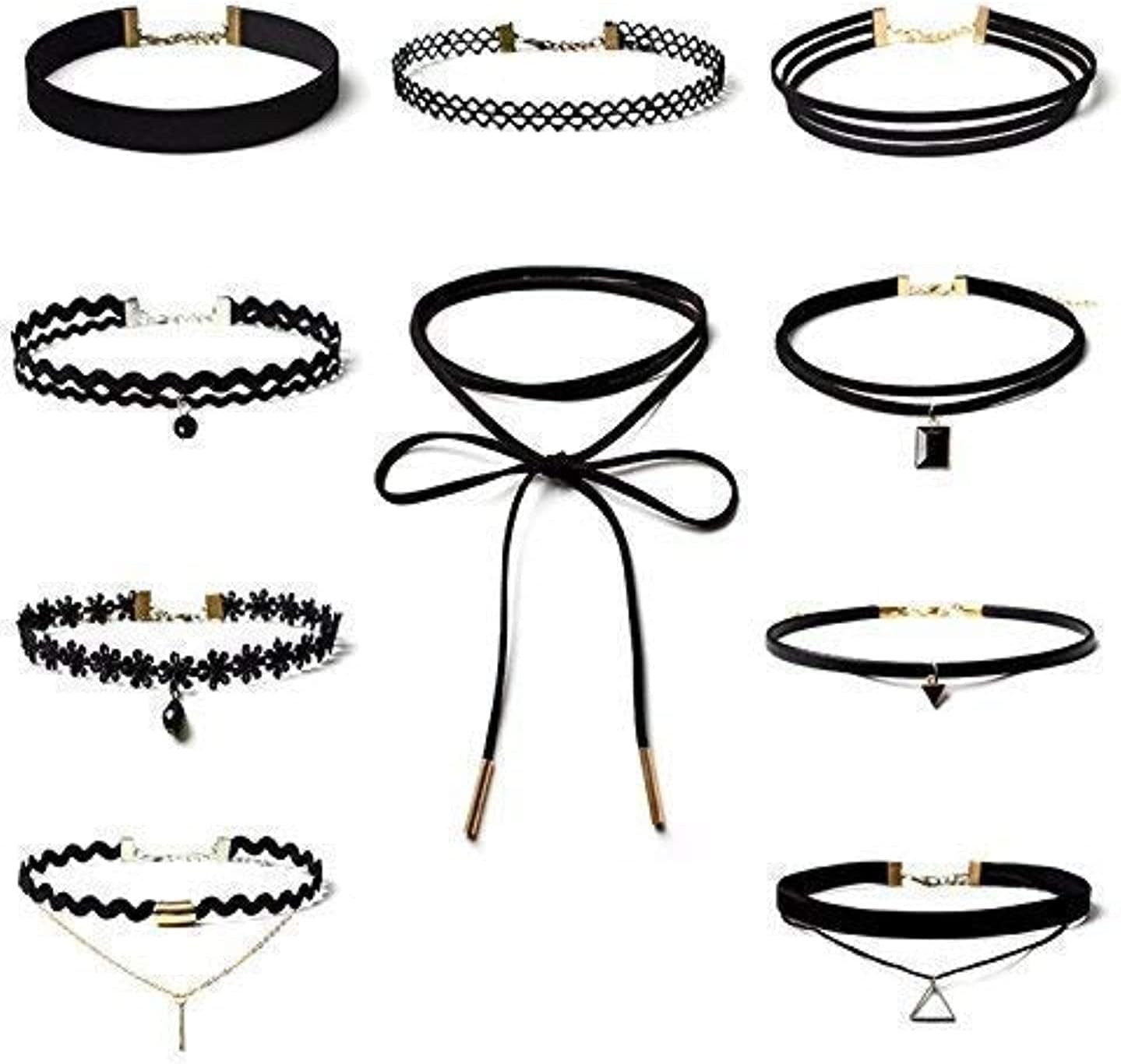 Jewellery Girls/Women's Stylish Black Fabric Lace Choker Necklace Combo Set of 10 pieces (cmb272)