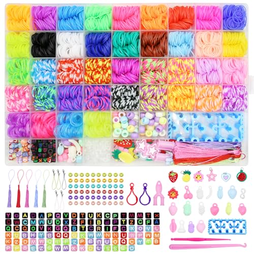 AOKITO 3800 Loom Bänder Set für Kinder, 40 Farben DIY Gummibänder mit Perlen Haken Charms und Aufbewahrungsbox, Armbänder Selber Machen Zubehör, Geschenke für Mädchen Jungs