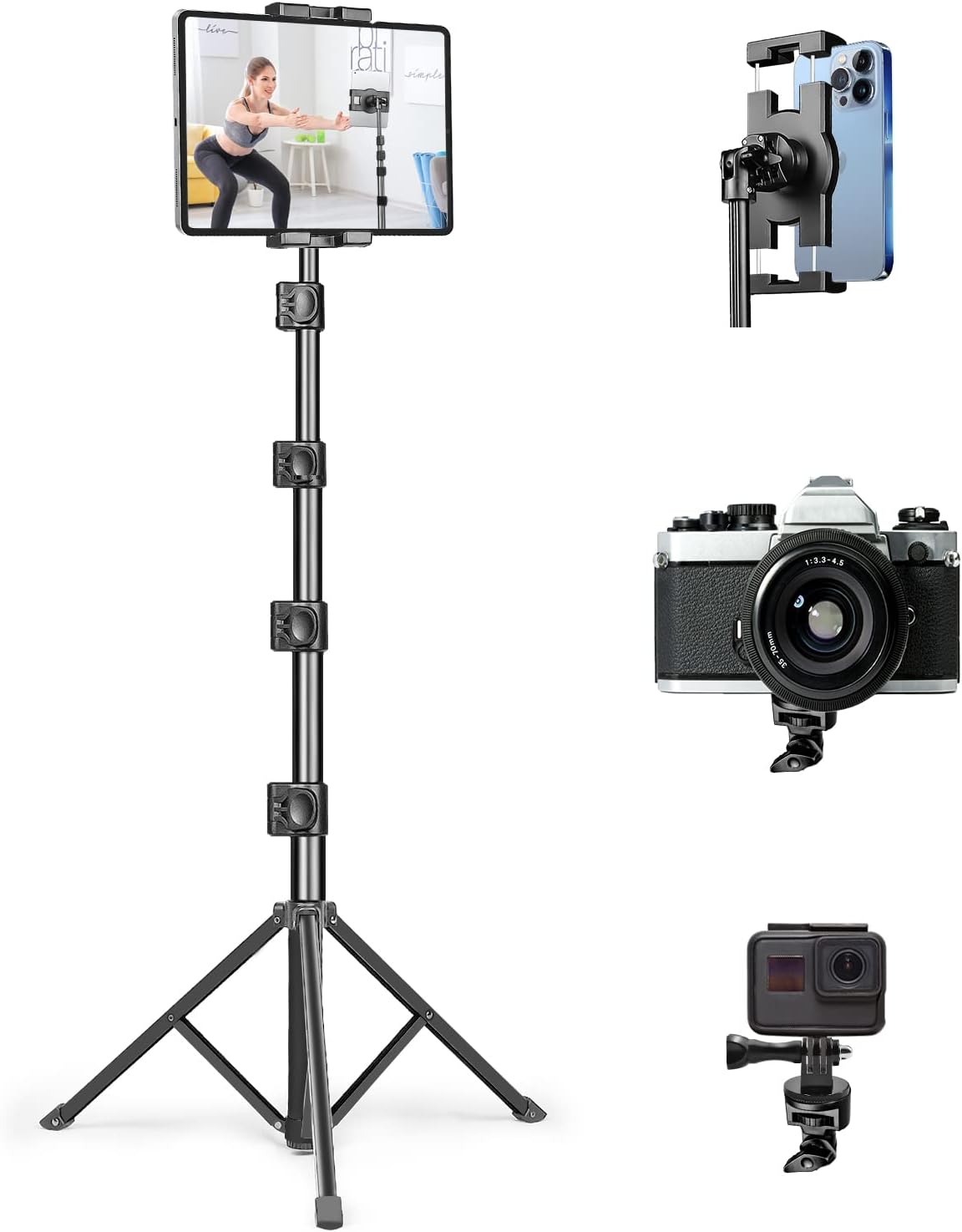 Kolasels Tablet Floor Tripod Stand 62” Height Adjustable iPad Tripod