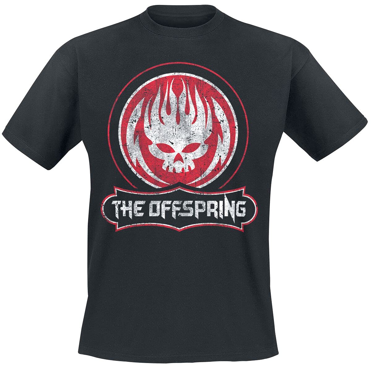 The Offspring Men's Black Distressed Skull T-Shirt S, 100% Cotton, Regular