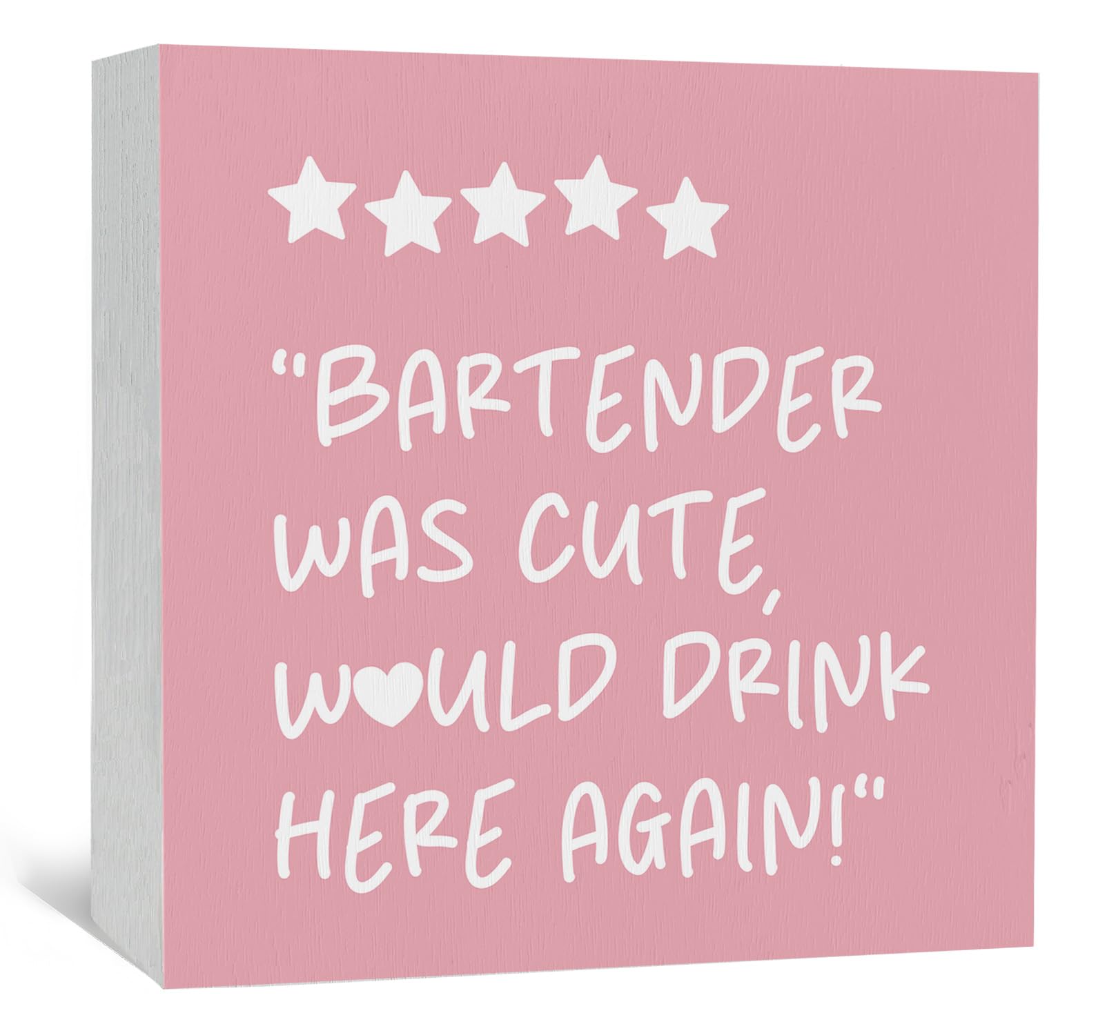 Nitelat Pink Bar Cart Bartender Accessories Signs, Was Cute Would Drink Here Again Wooden Box Signs, Bar Decorations For Home, Pink Wood Sign Home