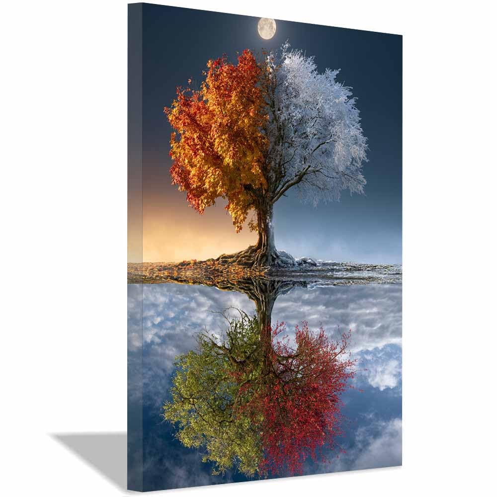 HOQIU Wall Pictures Starry Golden Tree tree poster, landscape wall art, for Living Room Bedroom Bathroom.(Multicolor)-60x80cm Framed
