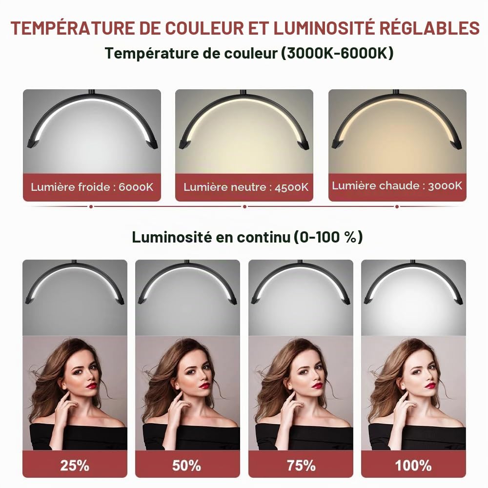 Lampe LED Demi-Lune pour Extension De Cils et Onglerie - Lampe Sur Pied Professionnelle pour Le Soin Des Yeux (Rose)
