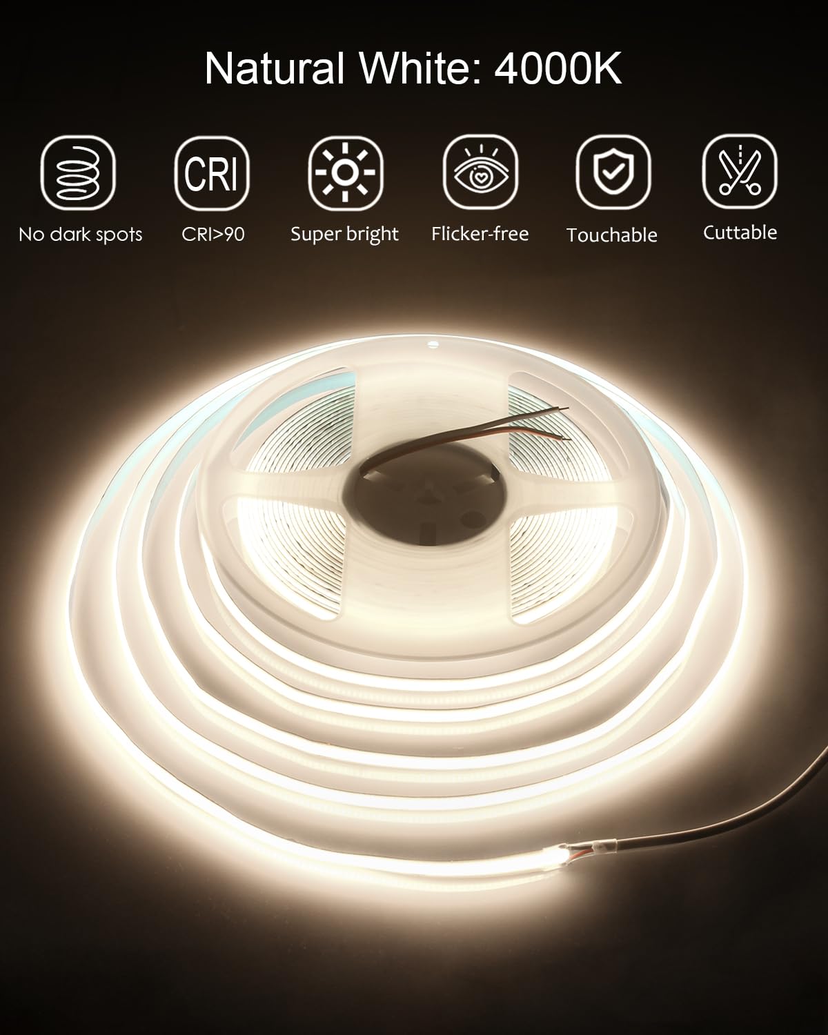 ALITOVE 10M COB - Striscia di luci a LED, 4000 K, bianco naturale, super luminoso, striscia di luci a LED da 24 V, 4800 LED, CRI90 + luce a nastro LED flessibile, per decorazione commerciale di