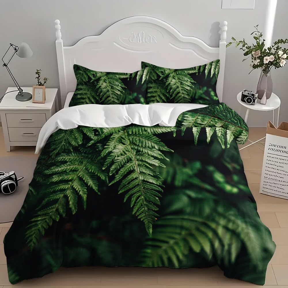 Liście Roślin Dżungli Poszwy na kołdry 220x220 cm Zielona poszwa na kołdrę 3 sztuki Miękkie hipoalergiczne zestawy pościeli z zamkiem błyskawicznym dla dorosłych 2 poszewki na poduszki