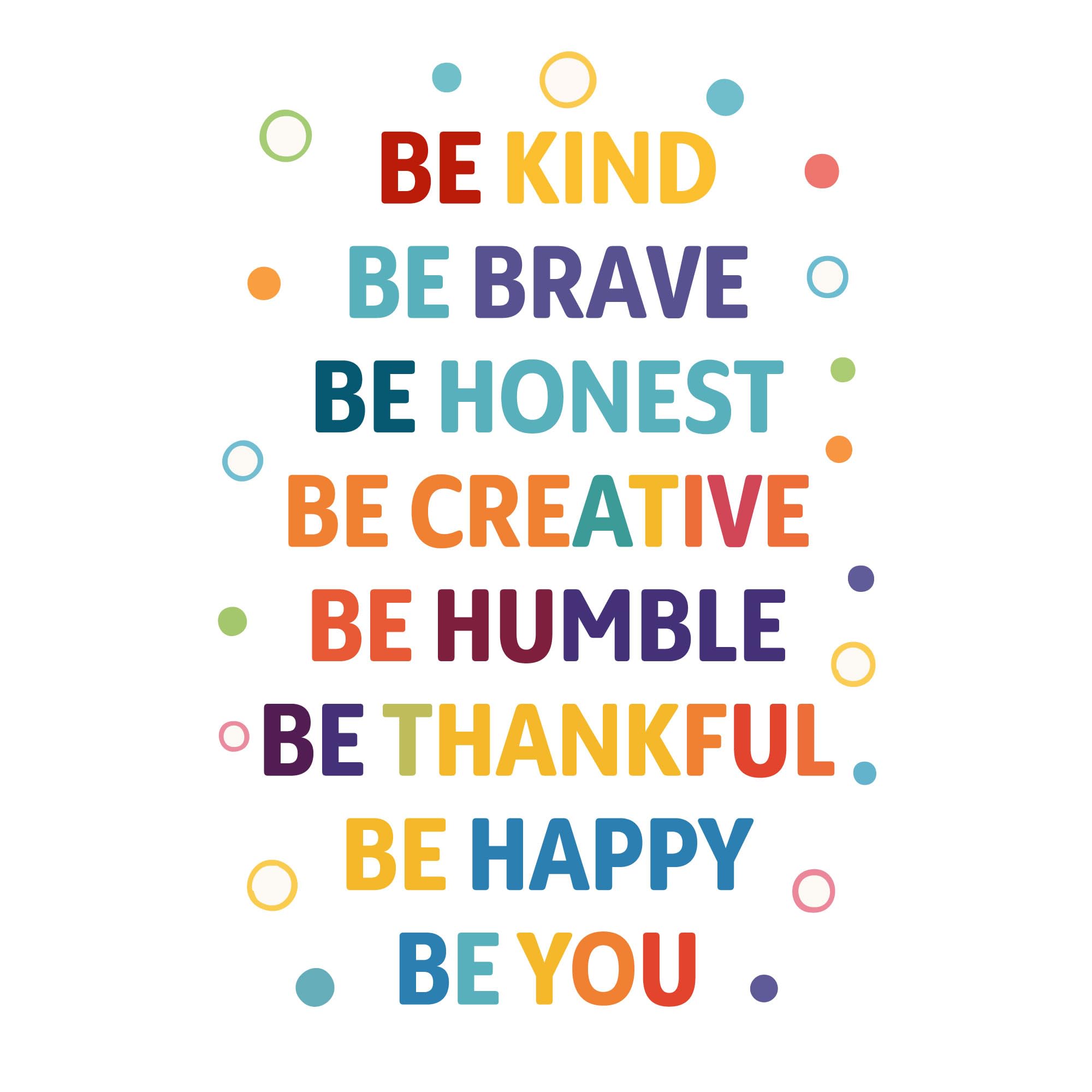 Artmedia Multicolour Colorful Motivational Wall Decal – Be Kind, Brave, Honest, Creative – Vinyl Peel And Stick Positive Quotes For Kids Room, Office, Classroom, Home Decor – Uplifting Daily Reminder Sticker