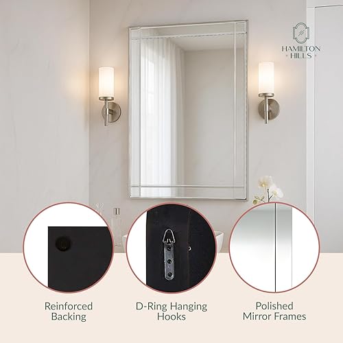 Miniatura 4 de Hamilton Hills Espejo de tocador rectangular con marco plateado de 30 x 40 pulgadas  Espejo de pared con marco de esquina cuadrada con borde