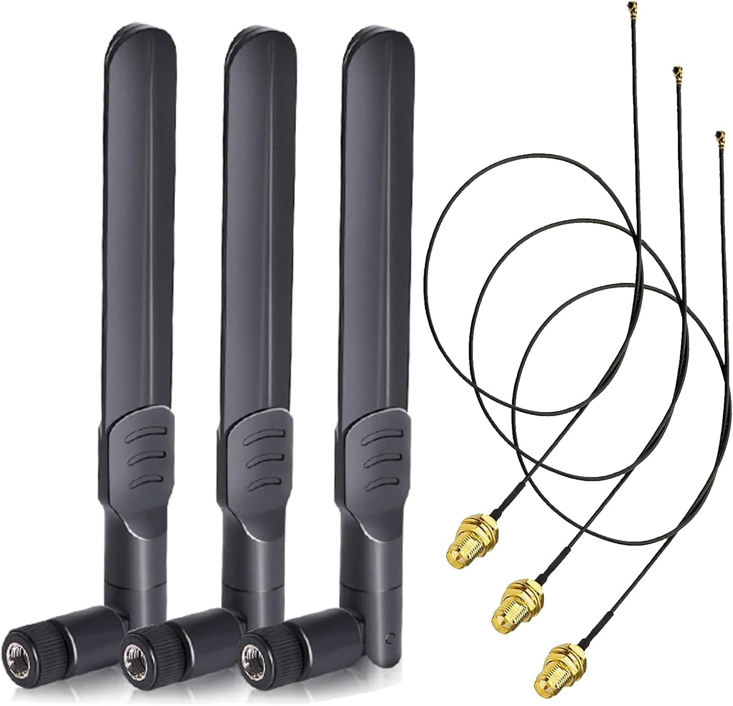 GERUI Antena WLAN 2,4 GHz 5 GHz 5,8 GHz 8dBi RP-SMA antena wtykowa i 28 cm U.FL IPX IPEX MHF4, gniazdo przedłużające, 3-pak
