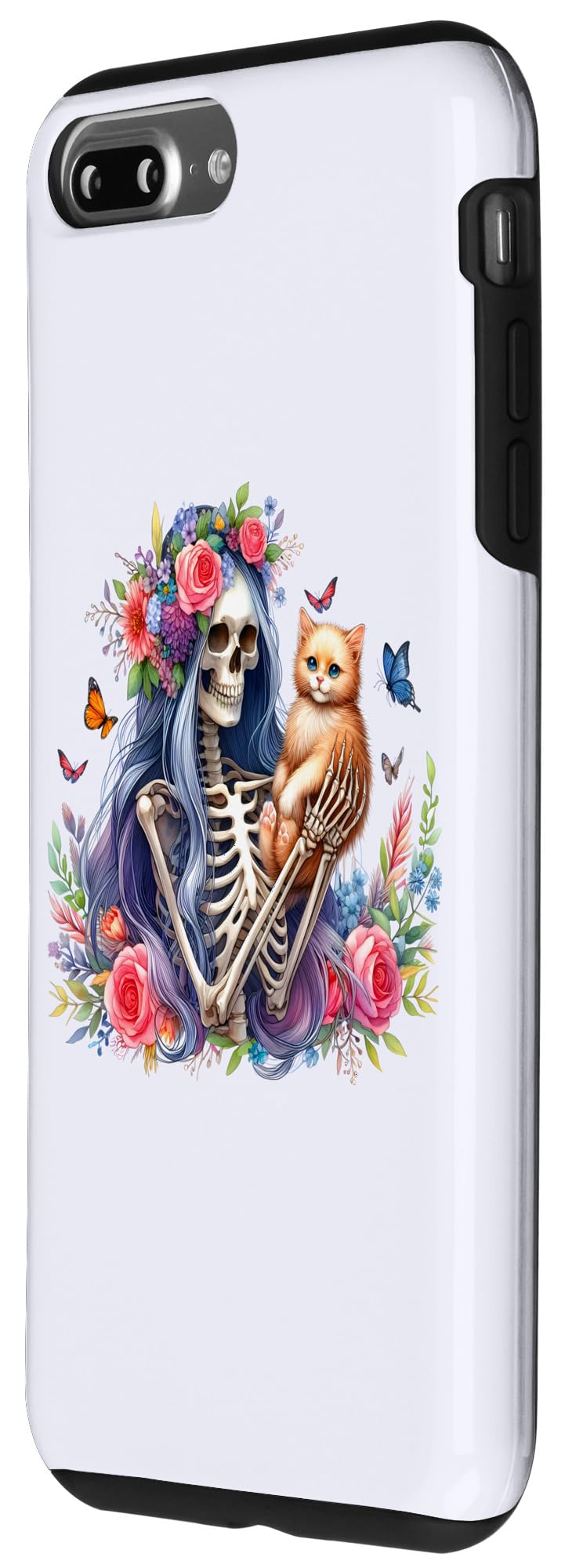 iPhone 7 Plus/8 Plus Female Skeleton And Cute Kitten Cat Lovers Halloween Vintage Case - Image 2