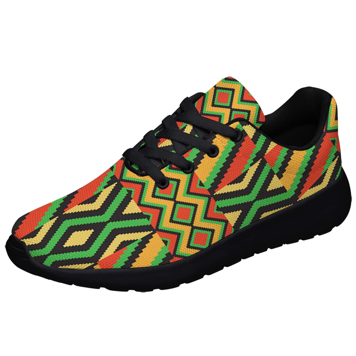 Sonzj-II Kente Shoes for Womens Mens Walking Tennis Running Sneakers African Kente Print Shoes Gifts for Friends Black Size 11.5