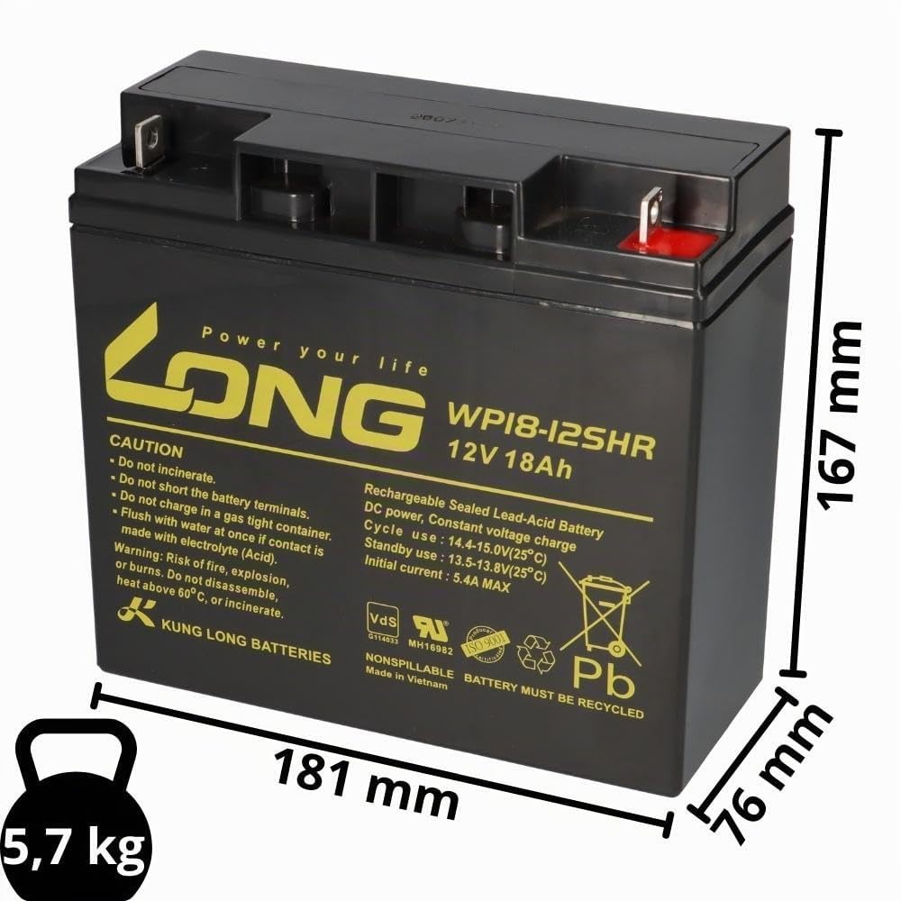 Akkuman Akkutechnik Vom Fachmann Akku 18Ah 12V AGM Bleiakku Mit VDs Passend Für USV Rasenmäher Rasentraktor Aufsitzmäher Boot Scooter 17Ah 19Ah 20Ah