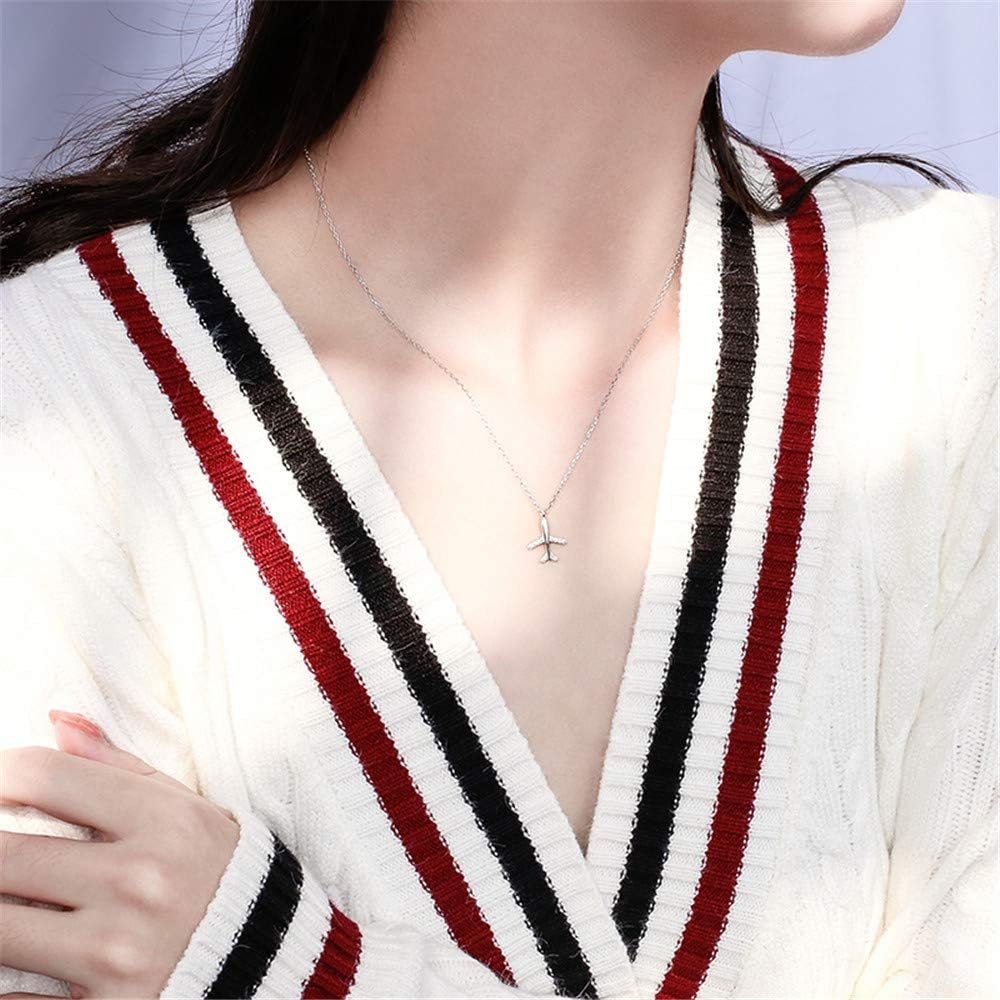 Dtja Tiny Crystal Airplane Pendant Necklace for Women 925 Sterling Silver 18K White Gold Plated Huggie Diamond Plane Free Fly Wings Drop Choker Y Necklace Chain Lightweight Fashion Jewelry - Image 3