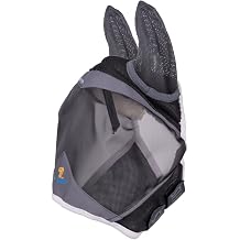 Shires FlyGuard Pro Air Motion Fly Mask with Ears Full Size | Lightweight Breathable Air Motion Fabric for Superior Comfort | Protects Against Flies & Insects | Secure Fit | Dark Grey