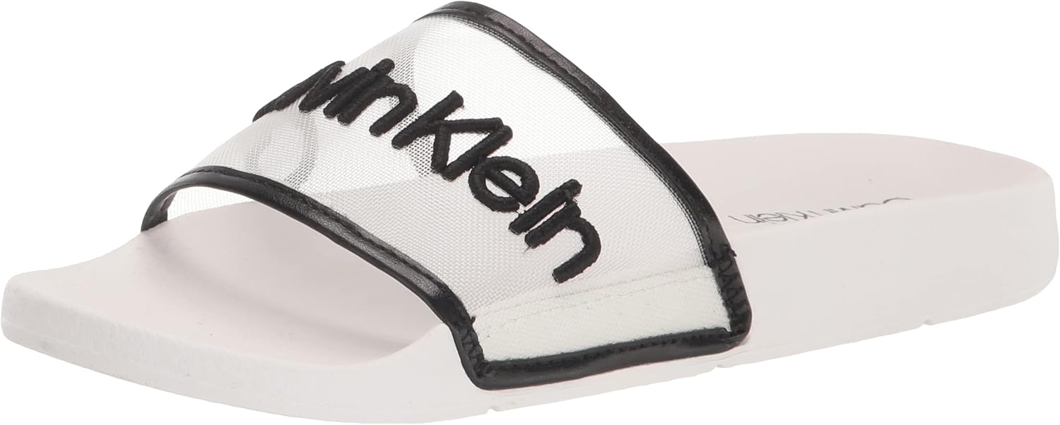 Black and white calvin klein slides Clearance