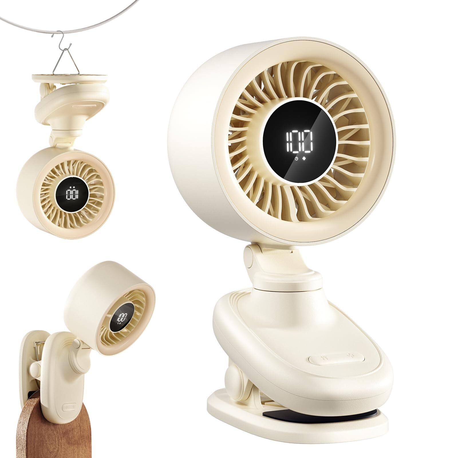 Ventilatore da Tavolo 4.5 Pollici | Clip, oscillazione, timer, silenzioso, 3600mAh, ricarica USB, per dormitorio ufficio campeggio.