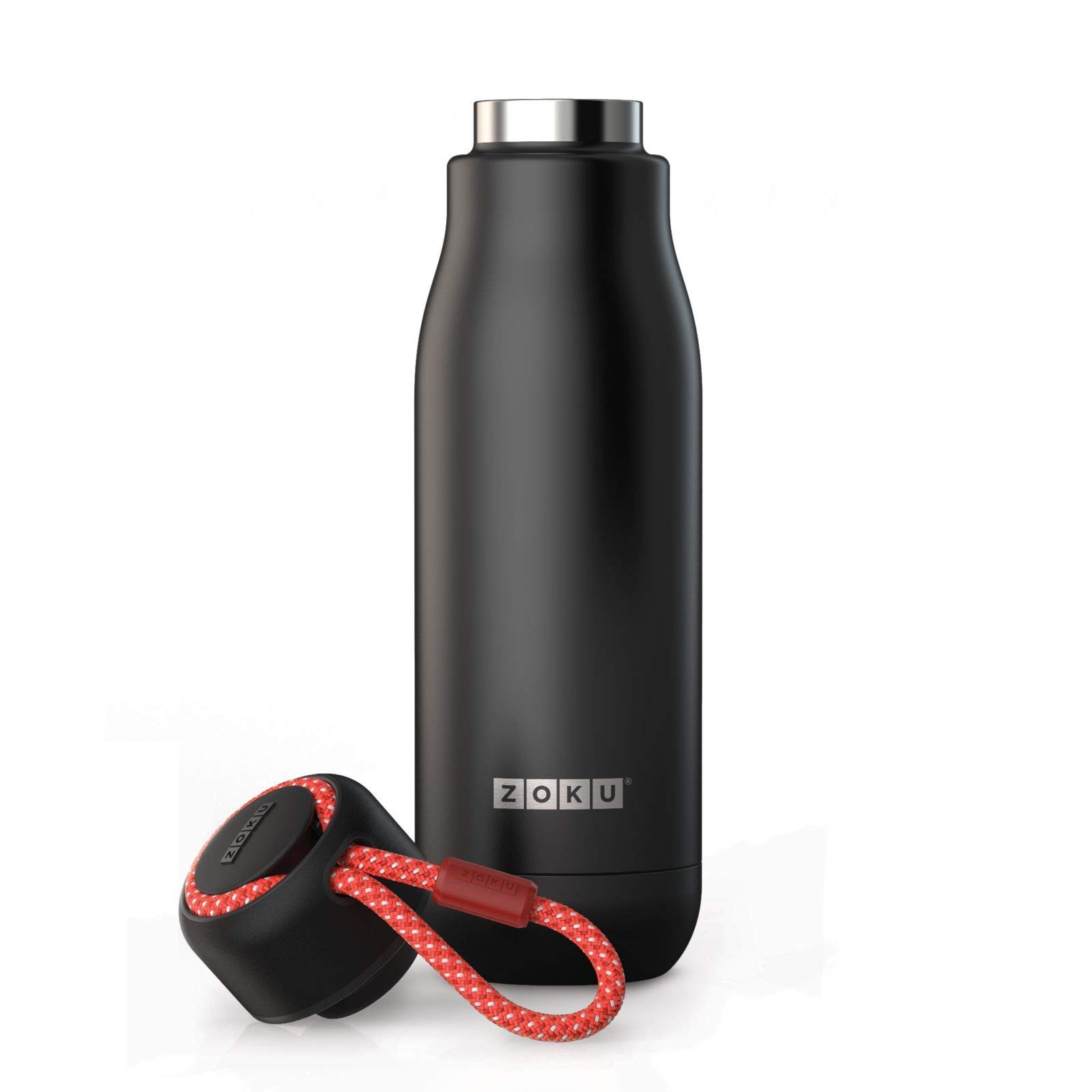 Zoku Trinkflasche 350 ml, Edelstahl, Schwarz, 6.7 x 6.7 x 21 cm, 1 Einheiten
