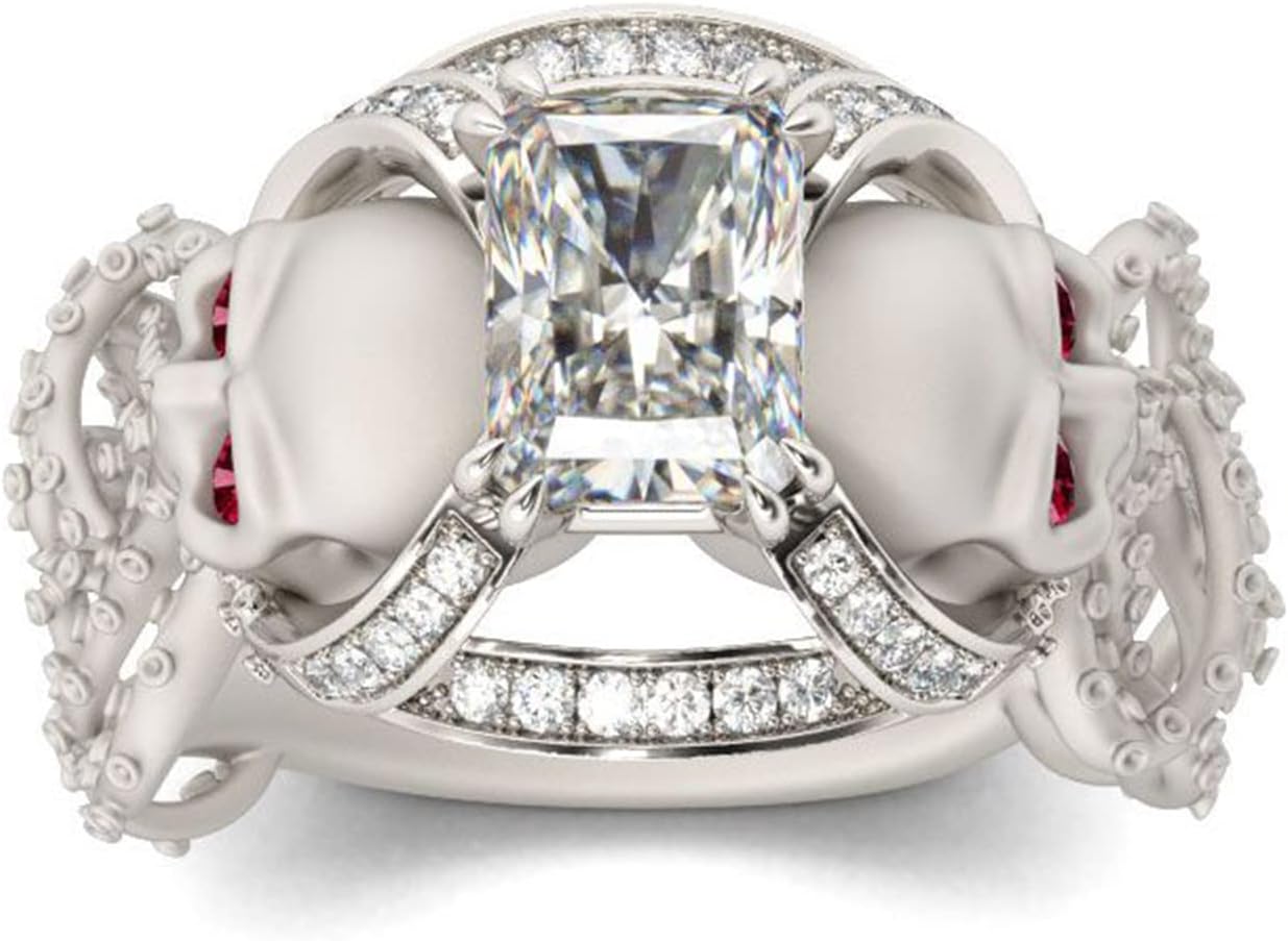 Jeulia 3 Carat Octopus Eternity Ring 925 Sterling Silver Radiant Cut Engagement Ring Cubic Zirconia Wedding Band Rings Promise Anniversary Romantic Jewerly Gift