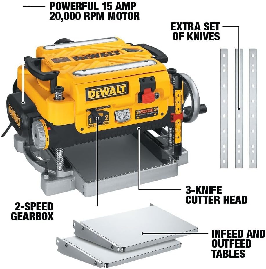 Image of DEWALT Thickness Planer, 13-inch Wood Planer, Three Knife Two Speed, 15 Amp, 20,000 RPM Motor (DW735X)