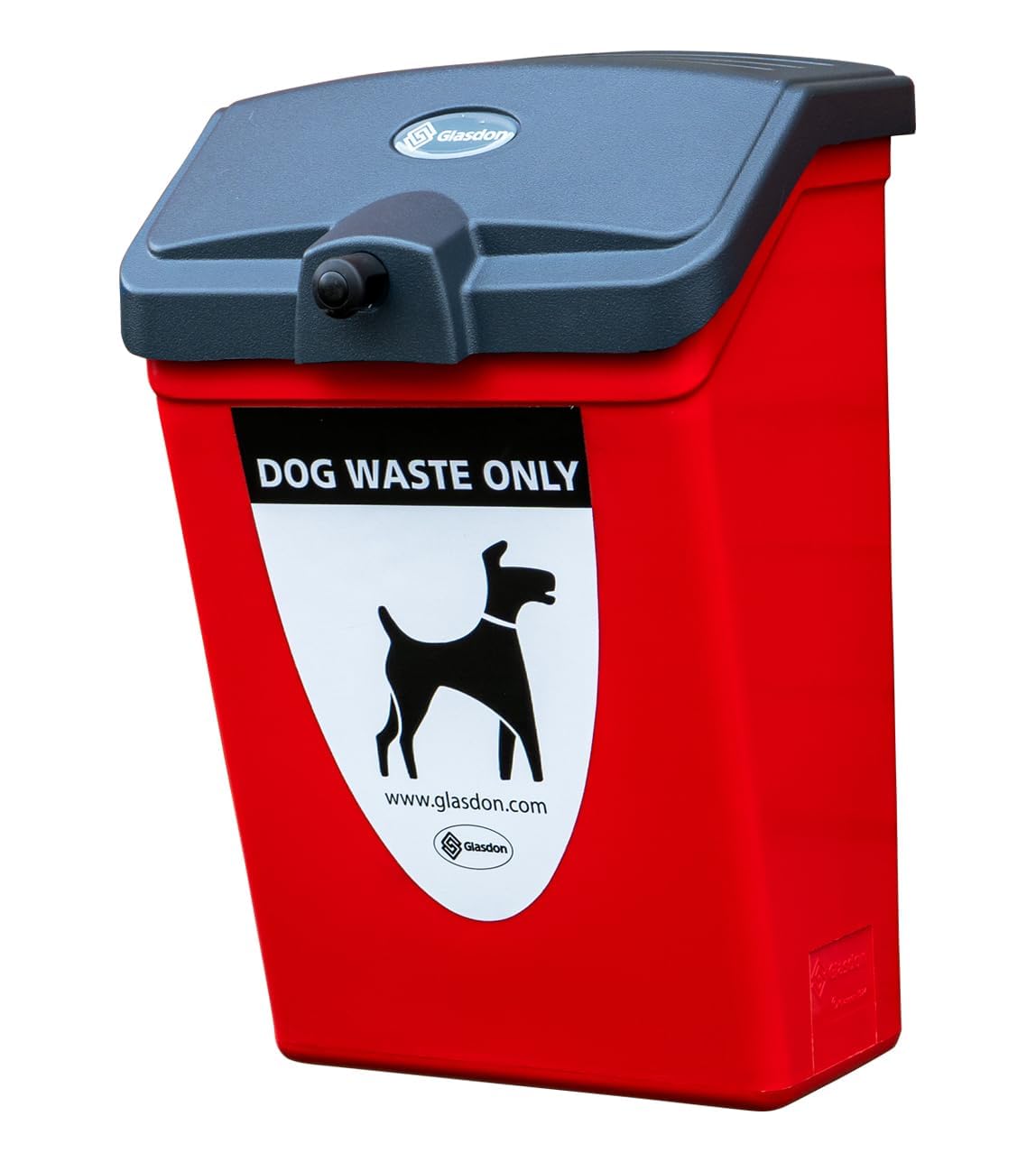 Glasdon Fido 25 Dog Waste Bin (Green or Red) with Graphics – 25 L Dog Poo Bin with Wall or Post Mounting Kit – Hygienic Pet Waste Bin & Self-Returning Lid (Red, Post-Mounting Kit)