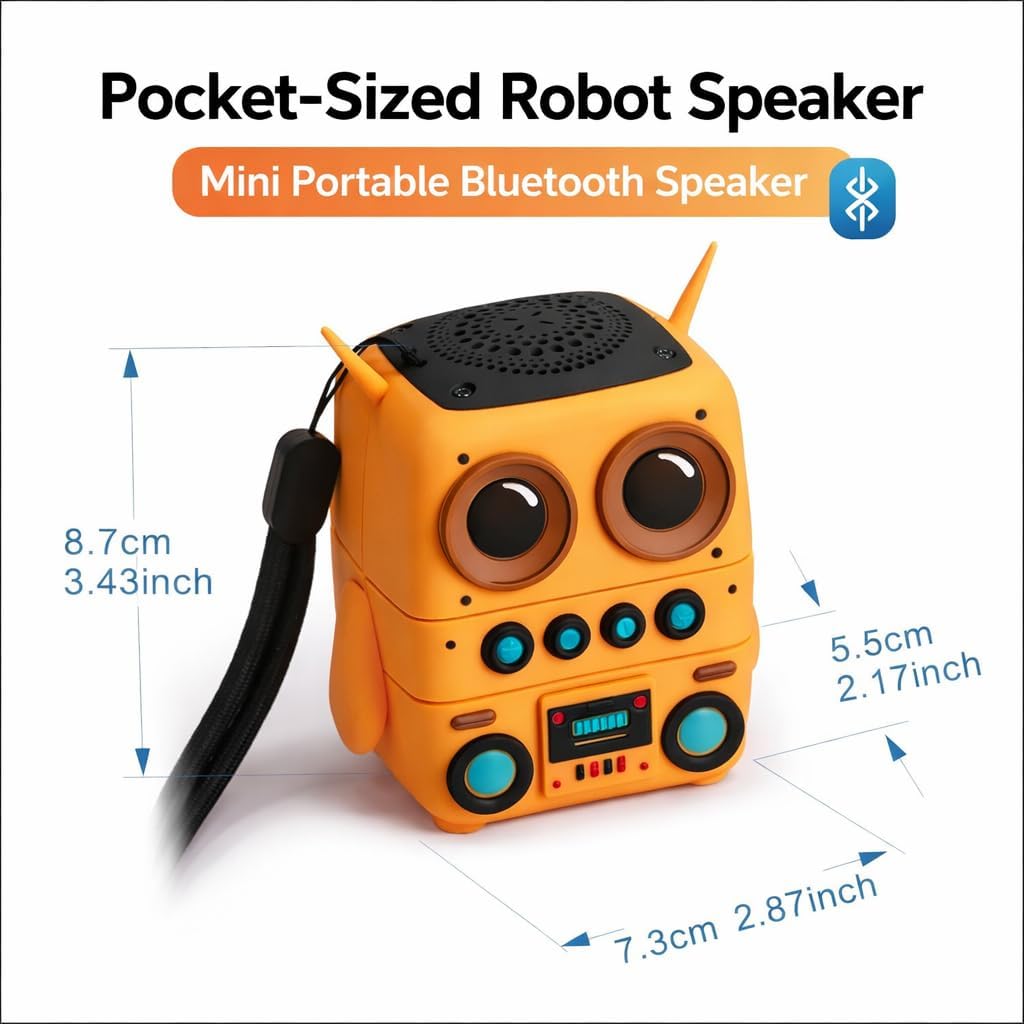 Robot Shape Bluetooth Speaker with Retro Radio Features, TF Card Playback and TWS Pairing, Portable Compact Wireless Audio Companion and Unique Kids Gift Idea