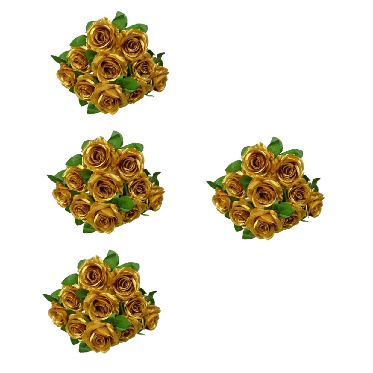 Cabilock Lot De 4 Magnifiques Bouquets De Roses Artificielles Dorées en Soie pour Décoration Dintérieur Salle À Manger Salon Chambre À Coucher