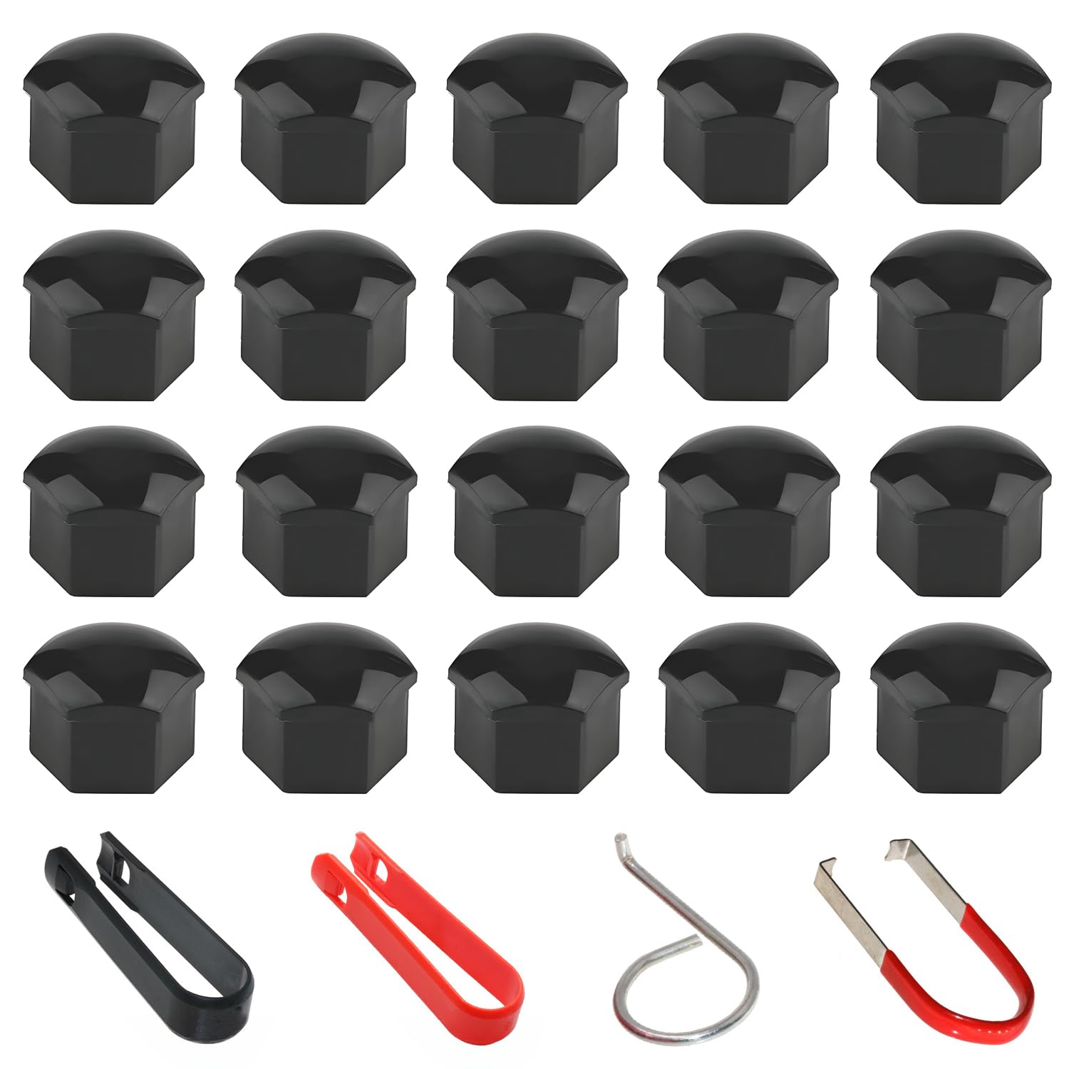 20 Pezzi Copridadi Ruota, 21mm Universale Tappo A Vite Ruota, Copridadi Esagonali per Pneumatici con Set di Strumenti di Rimozione per Auto (Nero)