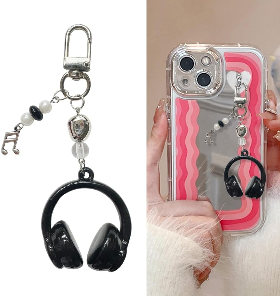 Trendy Gradient Earphone Keychain Fashionable Carabiner Clip for Music Lovers Personalize Alloy Acrylic image 2