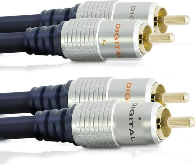 CableMountain 2xRCA to 2x RCA Cables - Gold Plated Male-to-Male Phono to Phono Cable | RCA Audio Cable for Amplifier, Turntable, TV, Home Theater, Speakers and HiFi Systems | 1 Meter