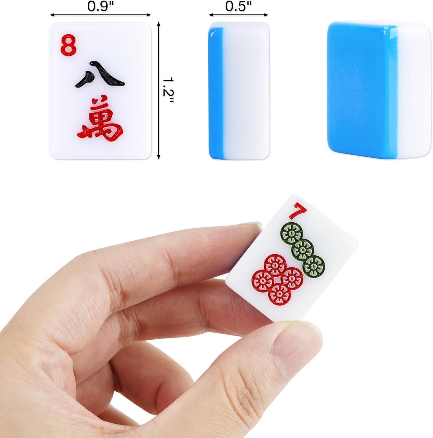 American Mahjong Tile Set, 166 Pcs 1.2" Mahjong Tiles with 3 Dices 1 Instruction, Mahjong Game Set for Adult Family & Friends Gatherings, Mahjong Lovers, Beginners (Blue)