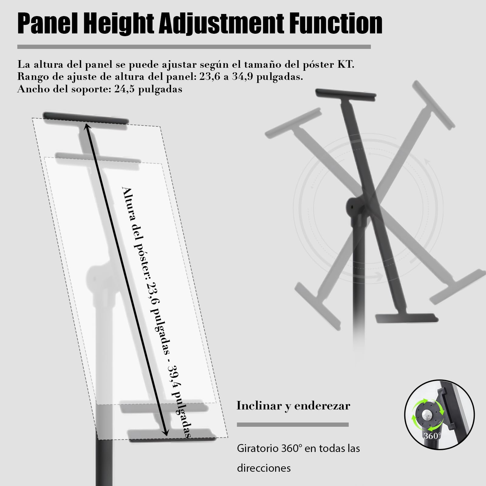 Soporte de información en altura ajustable, Tablero para carteles, Soporte para carteles de aluminio, Altura del panel regulable 23.62-39.37in, Altura del soporte de pantalla 53.54-62in(Negro