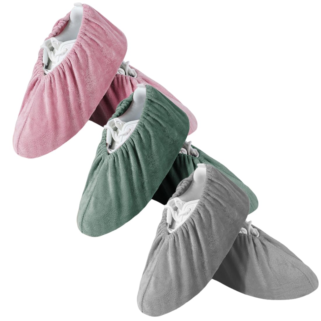 Copriscarpe Lavabili Antiscivolo Resistenti All'usura per Casa Ospiti, 3 Paia (Rosa/Verde/Grigio)