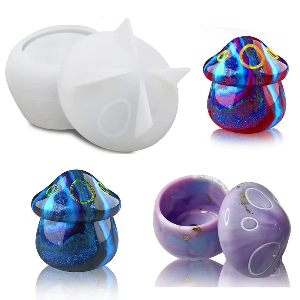 Acrebow Resin Molds Silicone, Mushroom Jars Silicone Molds with Lid for Epoxy Resin Casting for DIY Jewelry Storage Box, Candy Container, Home Decoration