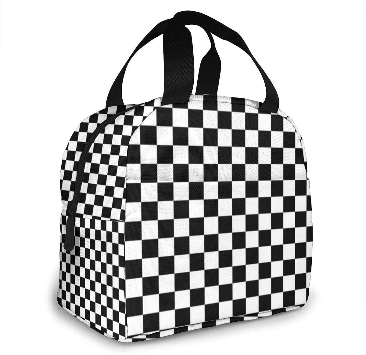 Lunch Boxes - Black & White Checkered Reusable Insulated Cooler Bag - Water-Resistant Thermal Meal & Snack Bag - Image 2
