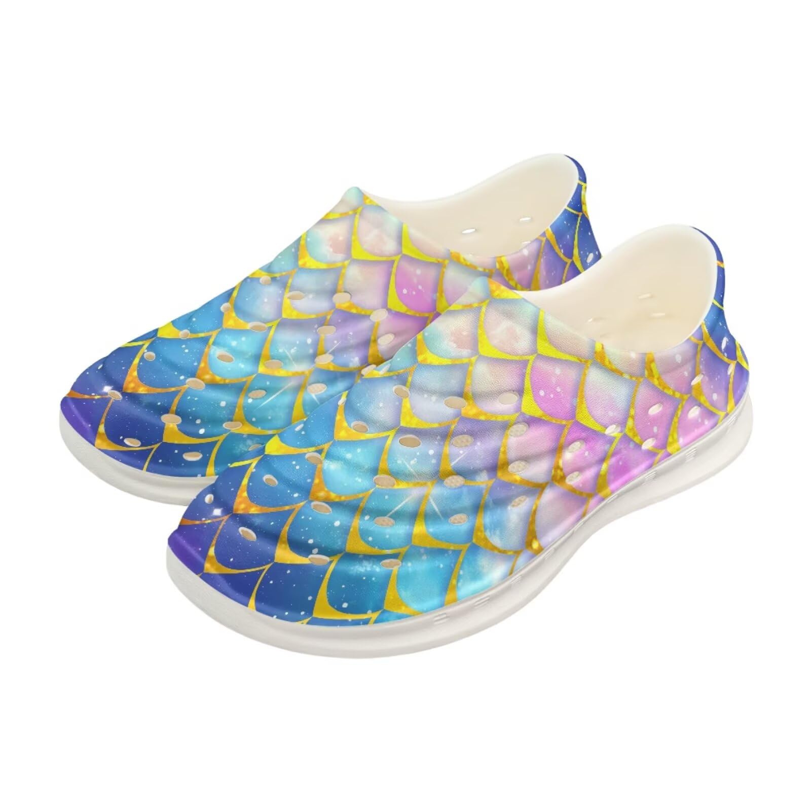 Watdotory Shiny Mermaid Print Water Shoes for Kids Boys Girls Summer Lightweight Slip On Sandals Children Breathable Quick Dry Pool Beach Sneakers