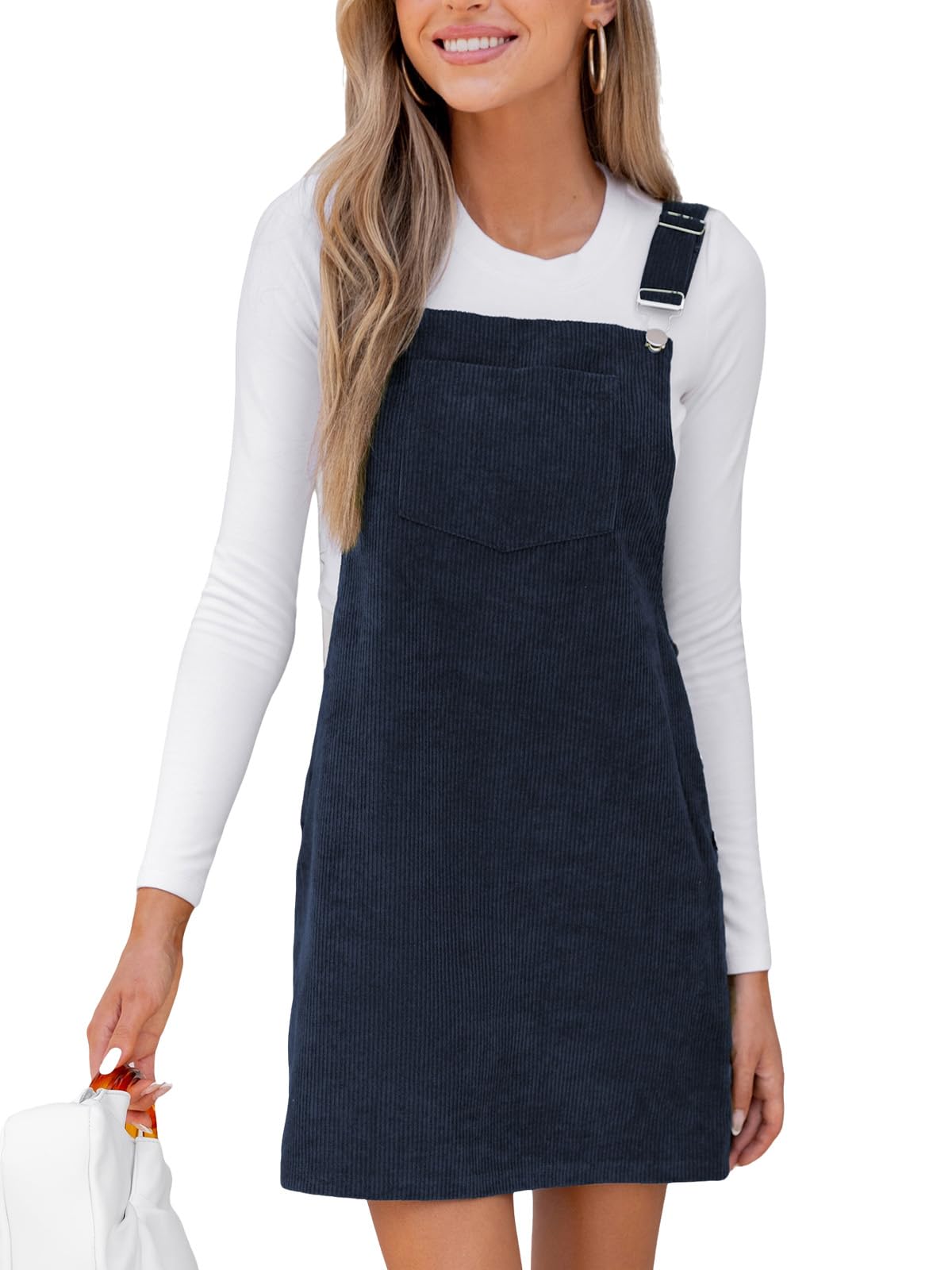 CUPSHE Damen Cord Latzkleid Ärmellos Herbst Quadratischer Ausschnitt Hosenträger Knöpfe Freizeitkleider mit Taschen Mini Dress