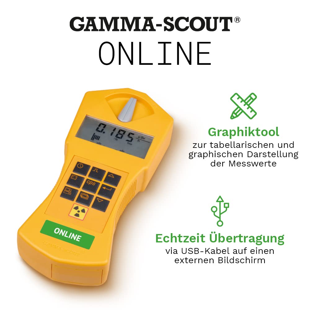 Online | Geigerzähler für Radioaktivität mit Echtzeit-Datenübertragung & Graphiktool zur Datenauswertung - mit Ticker und Alarm - inkl. USB-Schnittstelle & PC/MAC-Auswertungssoftware