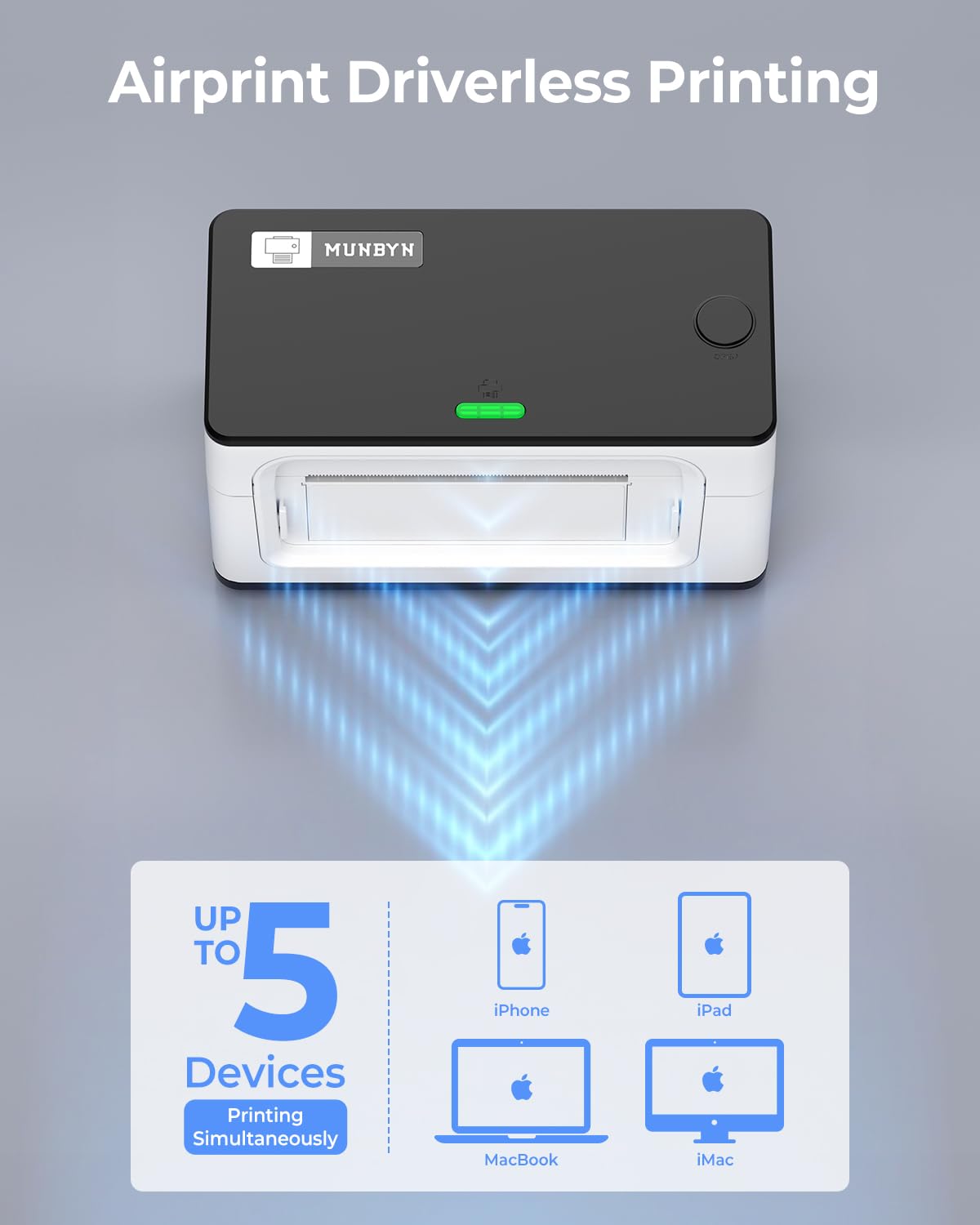 MUNBYN Bluetooth Thermal Label Printer, 130B Wireless 4x6 Shipping Label Printer For Shipping Packages Small Business Office Or Home, Compatible With IPhone Android IPad Windows MacOS Chrome Etsy EBay