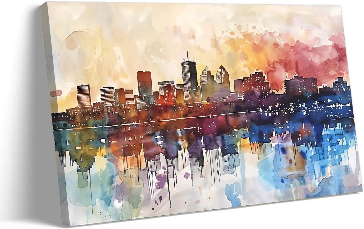 Lnzinro Skyline Wall Decor City Landscape Poster Modern Abstract Colorful America City Wall Art Framed Pictures Paintings Artwork 12x18 inches