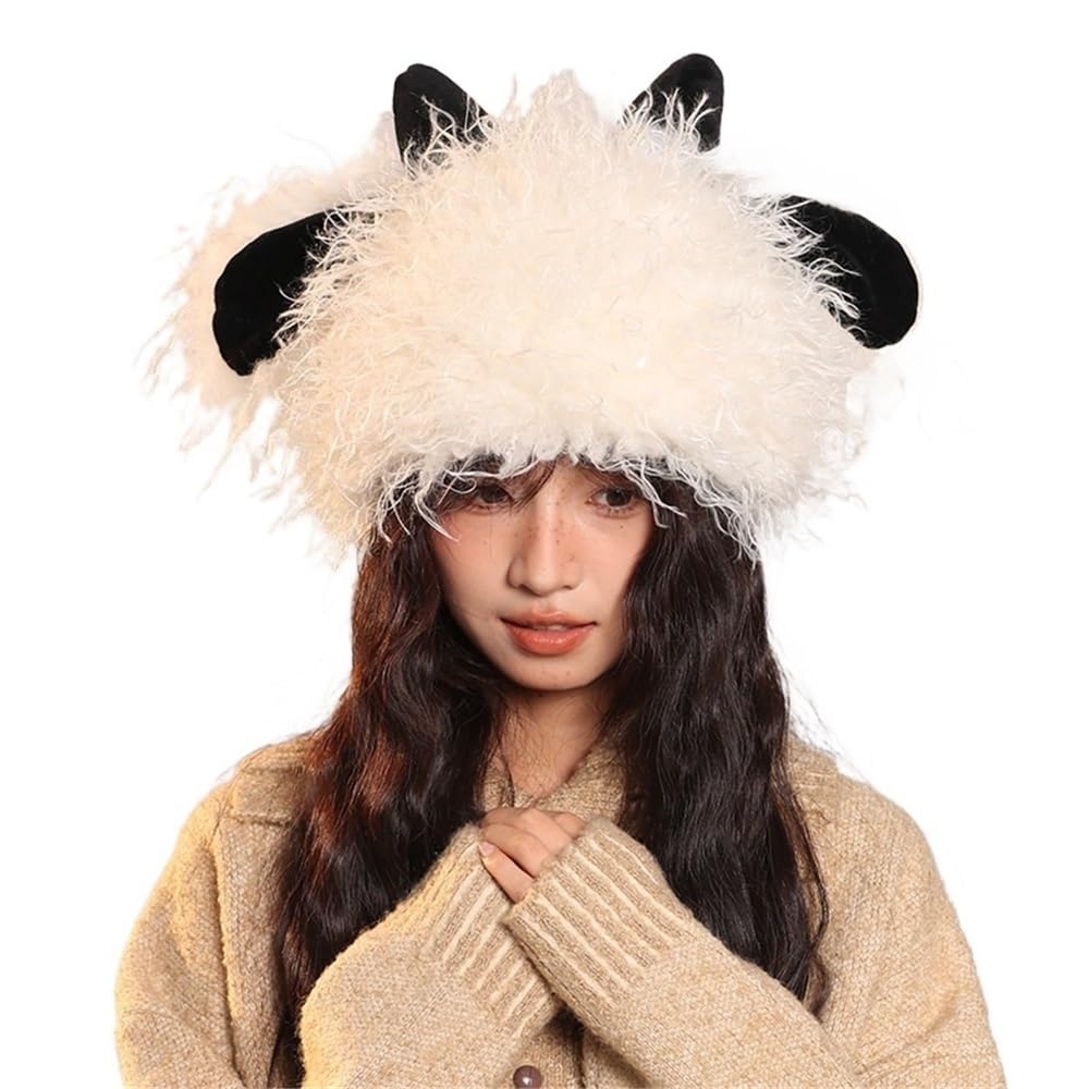 Bonnet pelucheux coupe-vent chaud avec oreilles de mouton pour affronter l'hiver 2025
