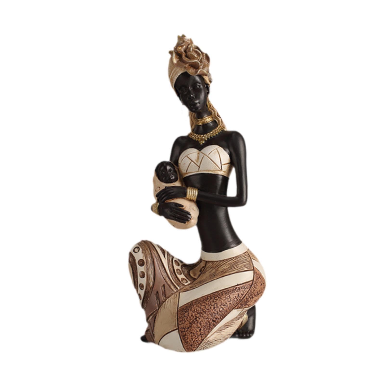 Scultura Africana Statuetta Dama Figurina Ornamento in Resina Leggera con Dettagli Culturali Adatta per Soggiorno Ufficio E Scaffali, Tolletto
