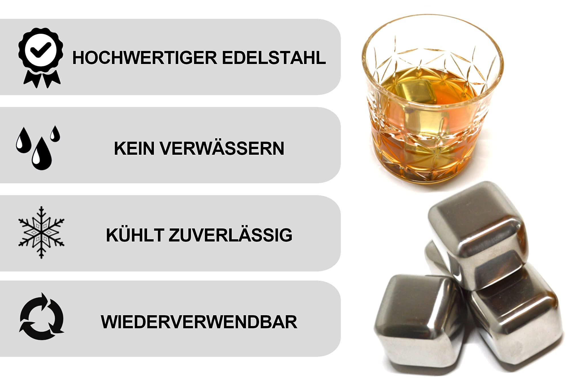leema Lot de 2 verres à whisky de qualité supérieure avec 2 verres, boîte en bois, 6 cubes réfrigérants brillants réutilisables, pince à glaçons et sac de rangement pratique.