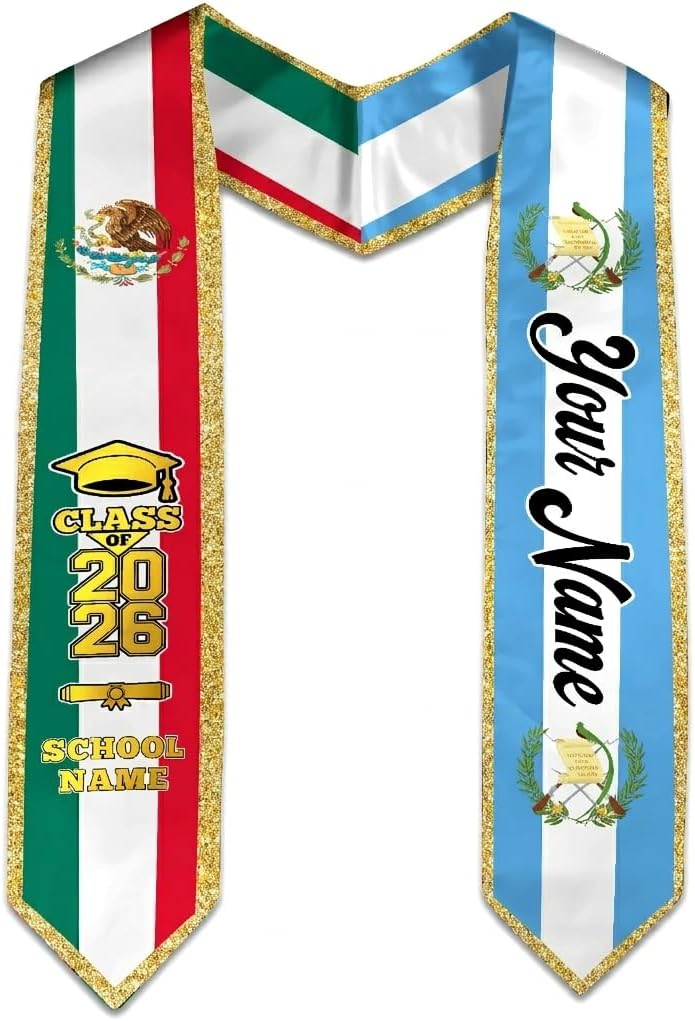 MDPrints Global Guatemala Graduation Stole, Custom Guatemalan Graduation Sash,72'' Guatemalan American Flag Sash
