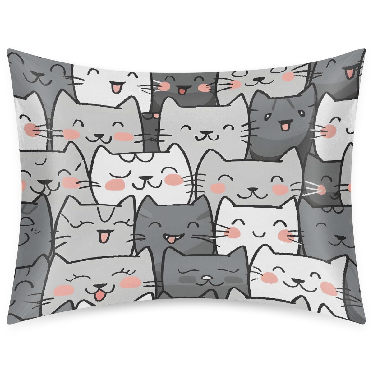 Satin Pillowcase for Hair and Skin Cute Cat Kitten Soft Silk Pillow Case with Envelope Closure Cooling Pillow Cases Slip Standard Size Pillow Cover for Women Men Kids Boys Girls 20x26