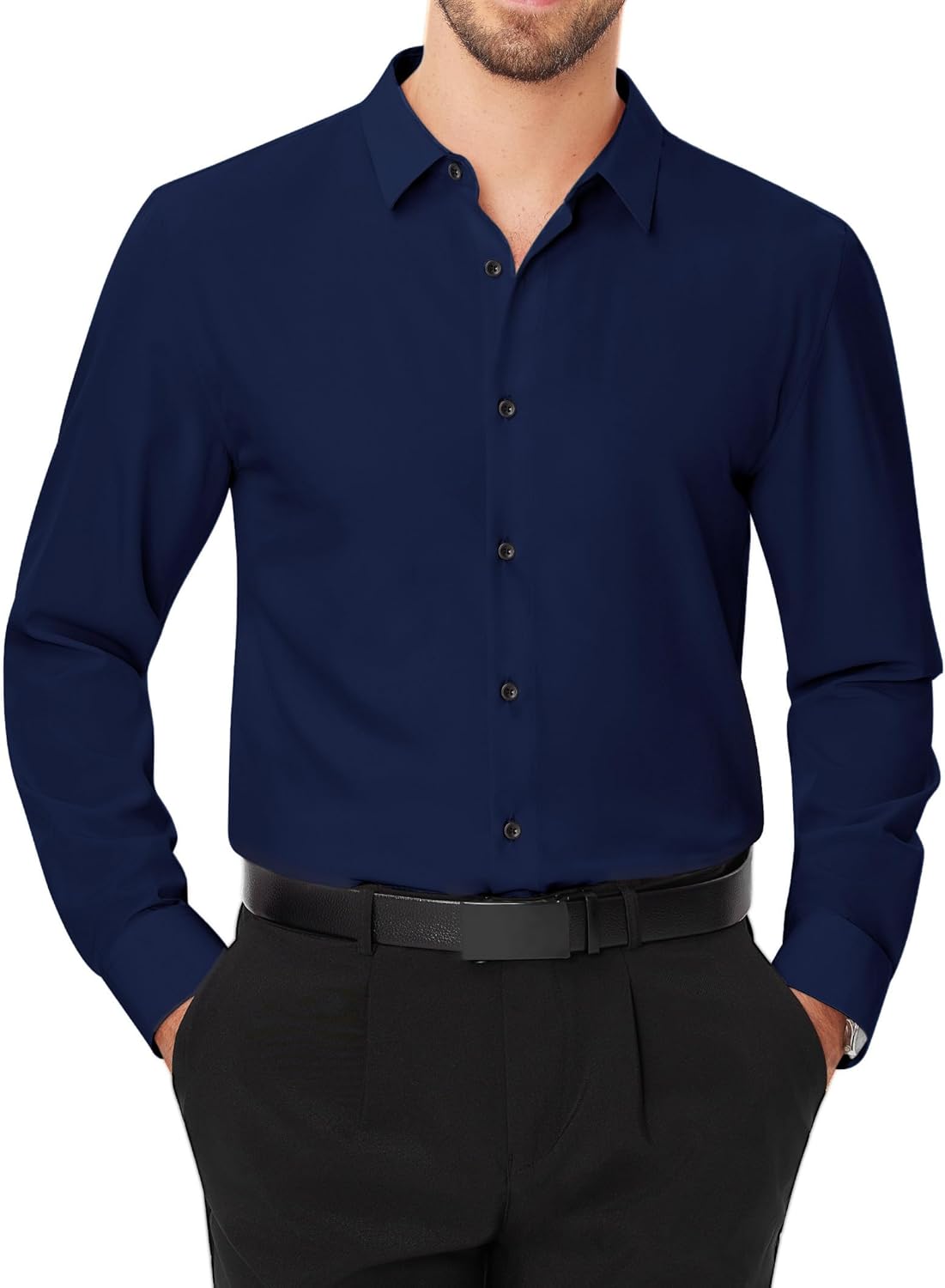 J.VER Men's Dress Shirts Stretch Long Sleeve Formal Shirt Solid Business Casual Button Down Shirts for Wedding Prom - Image 3