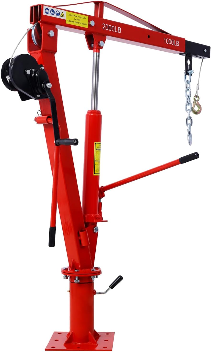 Hydraulic Pickup Truck Crane with Hand Winch 2000-Lb. Steel Red Powerful Performance Bed Heavy-Duty Lifting Tool