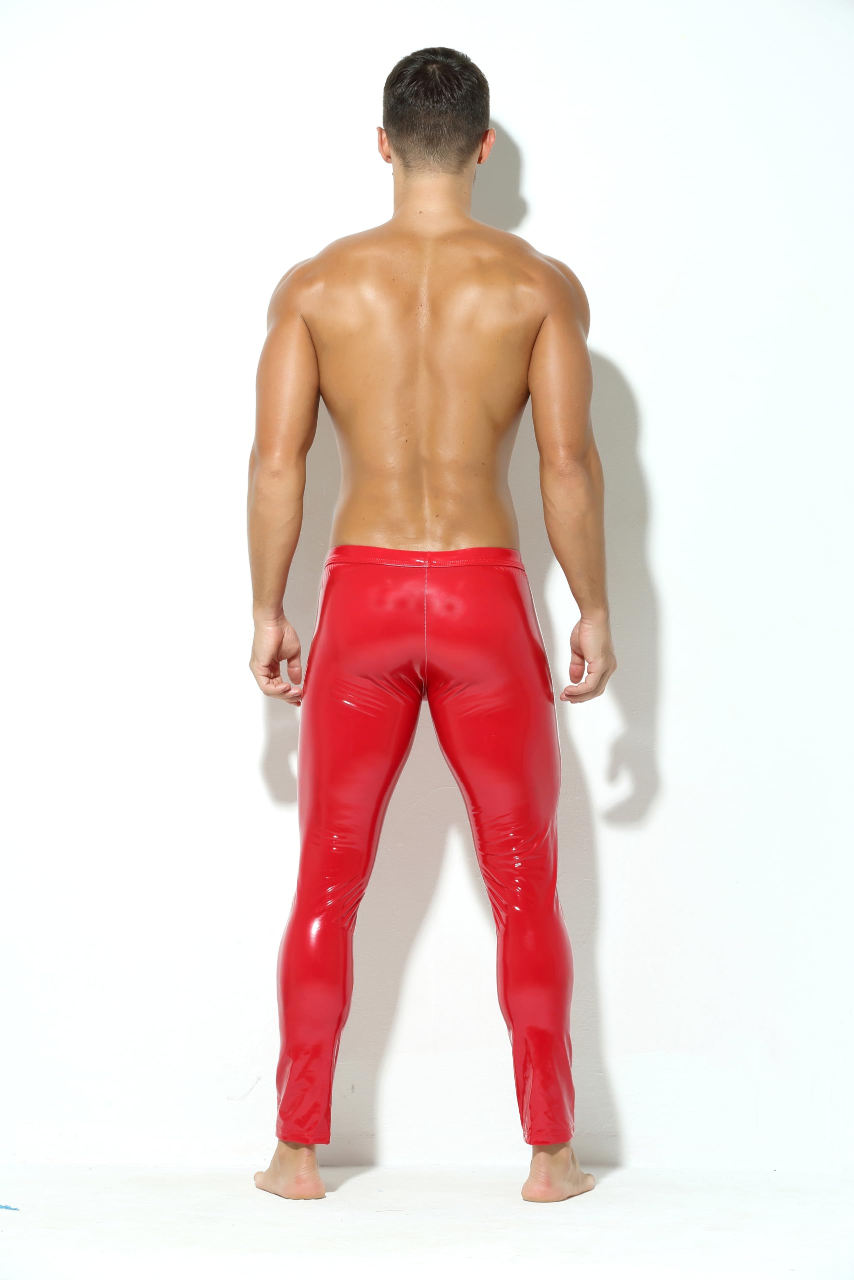 Leggings da uomo in pelle con effetto lattice laccato, in similpelle, aderenti