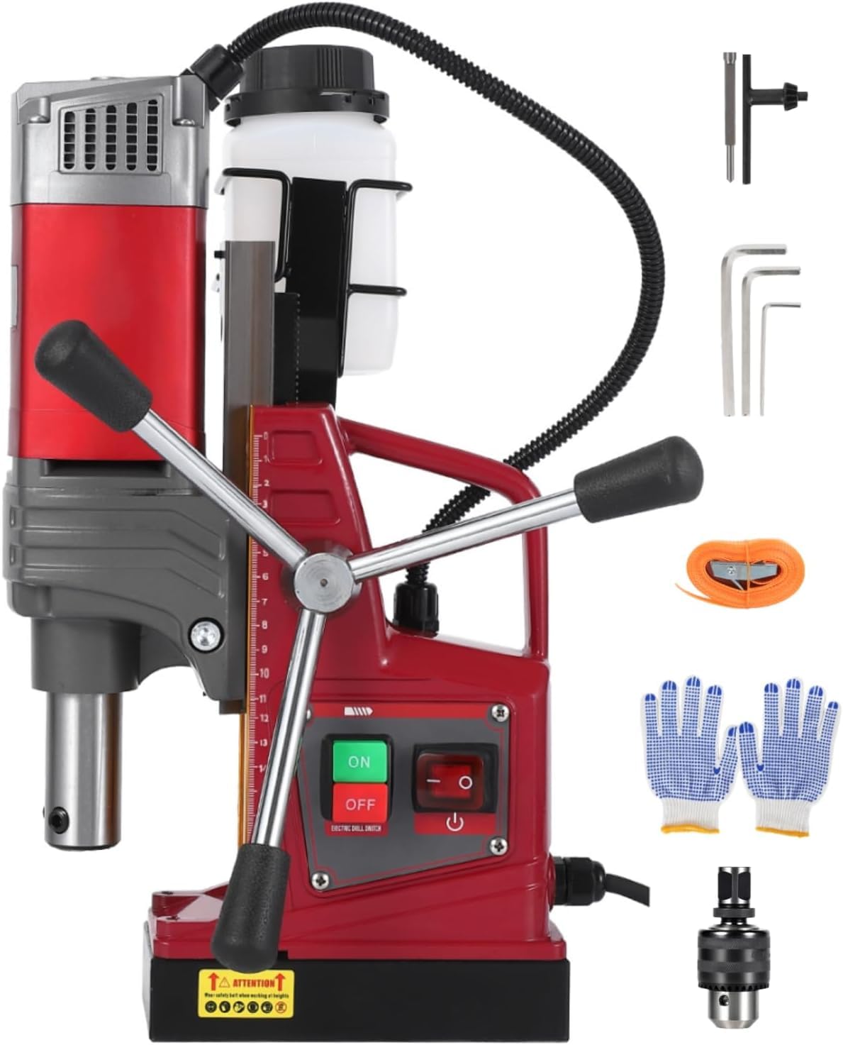 Magnetic Drill Press, 1450W 13000N Mag Drill with 1.57 Inch Capacity and Twist Drill Adapter, 820 RPM for Steel Beam Metal Drilling